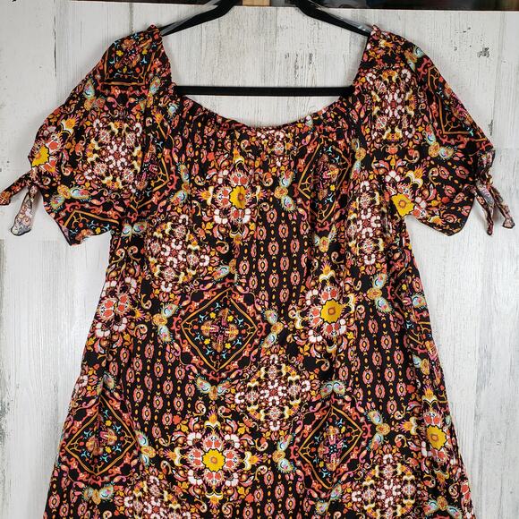 Oddi Multicolor Printed Scoop Neck Short Sleeve Maxi Dress Women's Size 3XL - Picture 2 of 16